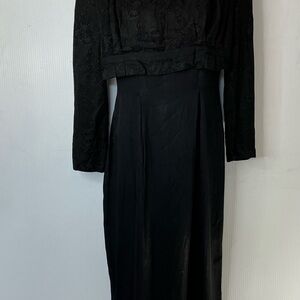 Black Long Sleeve Midi Dress with Textured Bodice